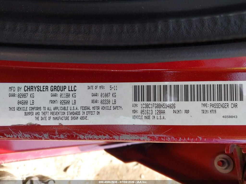1C3BC1FG8BN594826 2011 CHRYSLER 200 photo no. 9