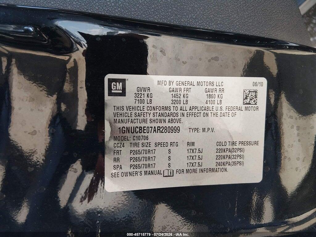 1GNUCBE07AR280999 2010 CHEVROLET TAHOE photo no. 9