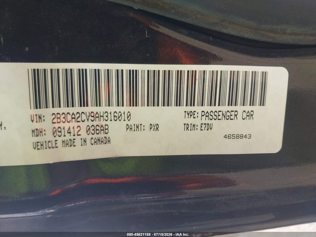 2B3CA2CV9AH316010 2010 DODGE CHARGER photo no. 9