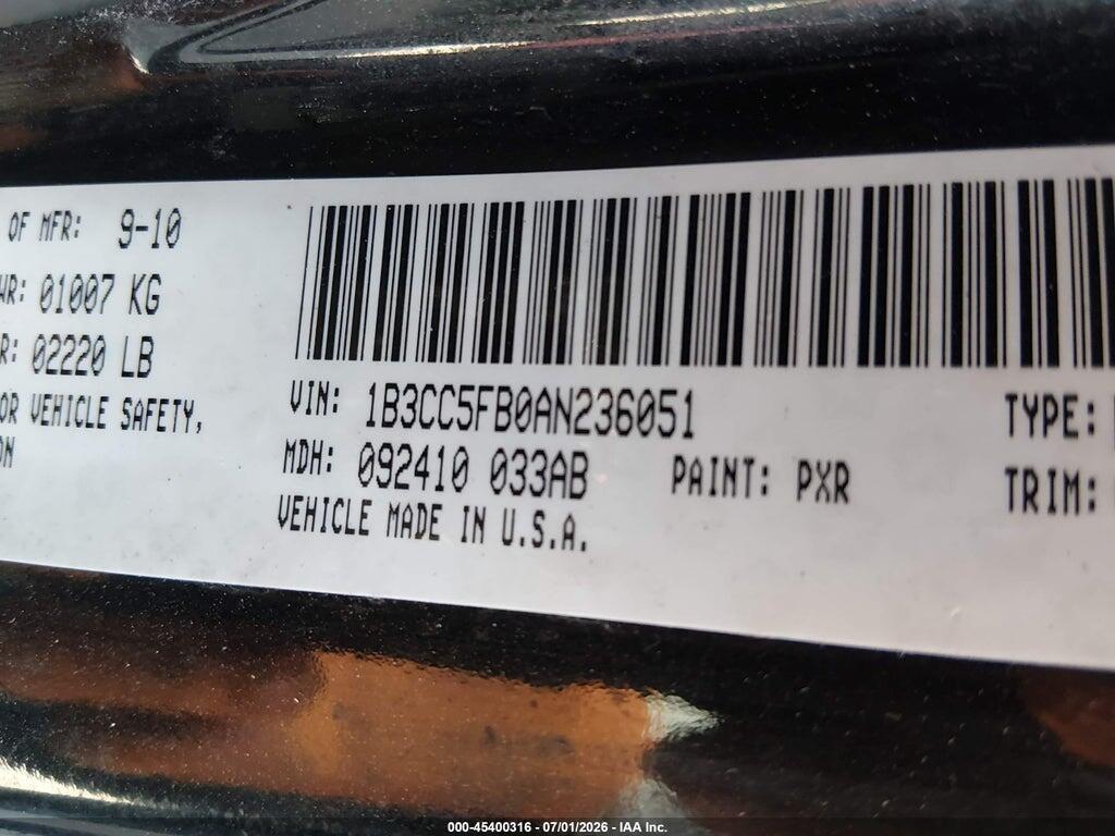 1B3CC5FB0AN236051 2010 DODGE AVENGER photo no. 9