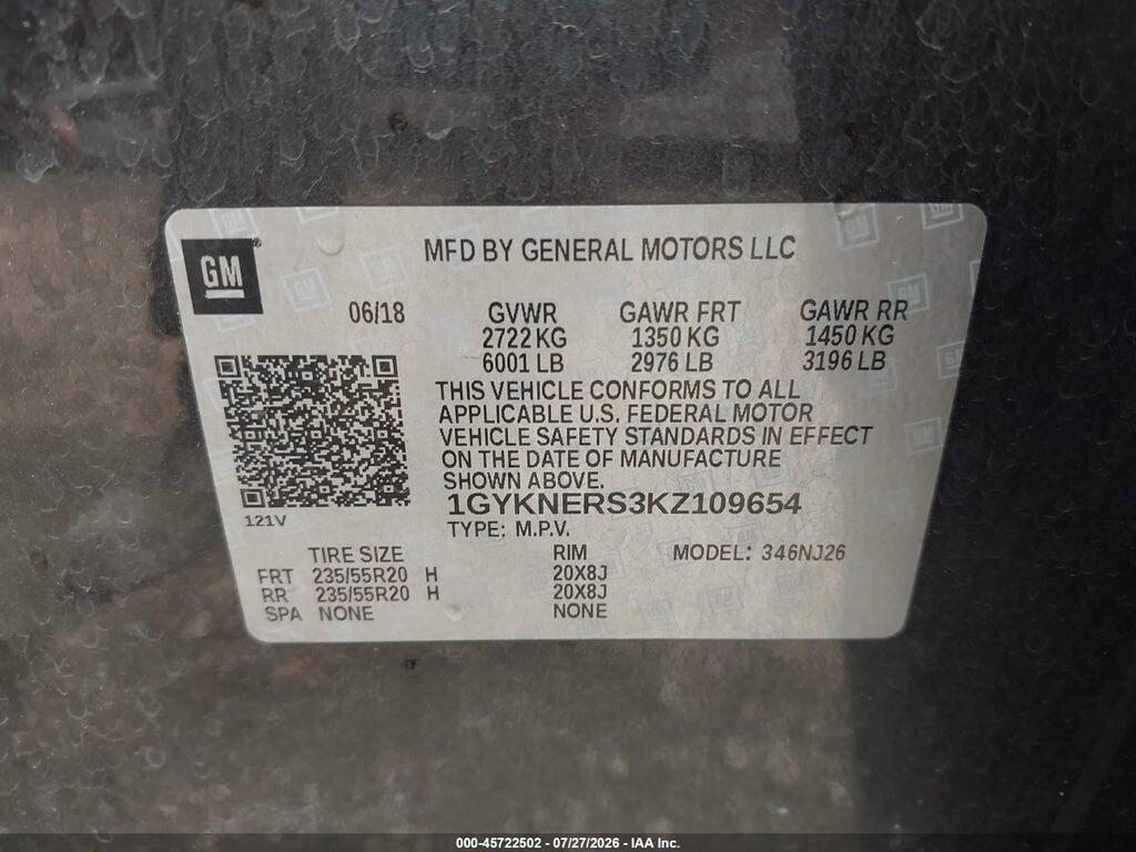 1GYKNERS3KZ109654 2019 CADILLAC XT5 photo no. 9