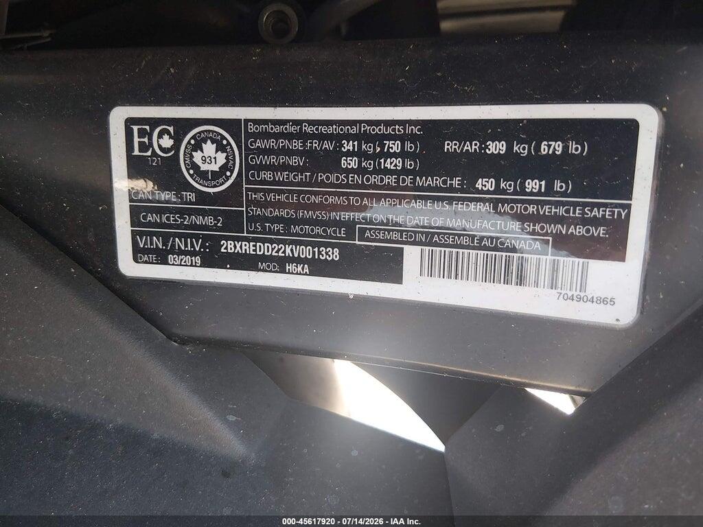 2BXREDD22KV001338 2019 CAN-AM SPYDER ROADSTER photo no. 10