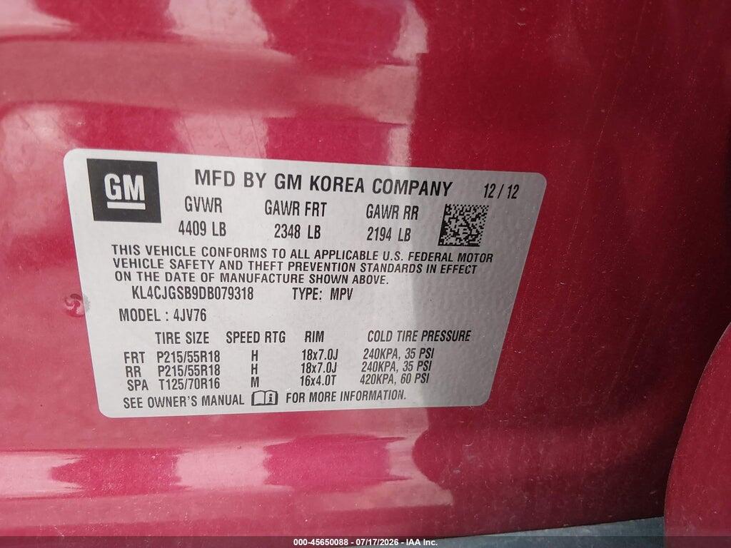 KL4CJGSB9DB079318 2013 BUICK ENCORE photo no. 9