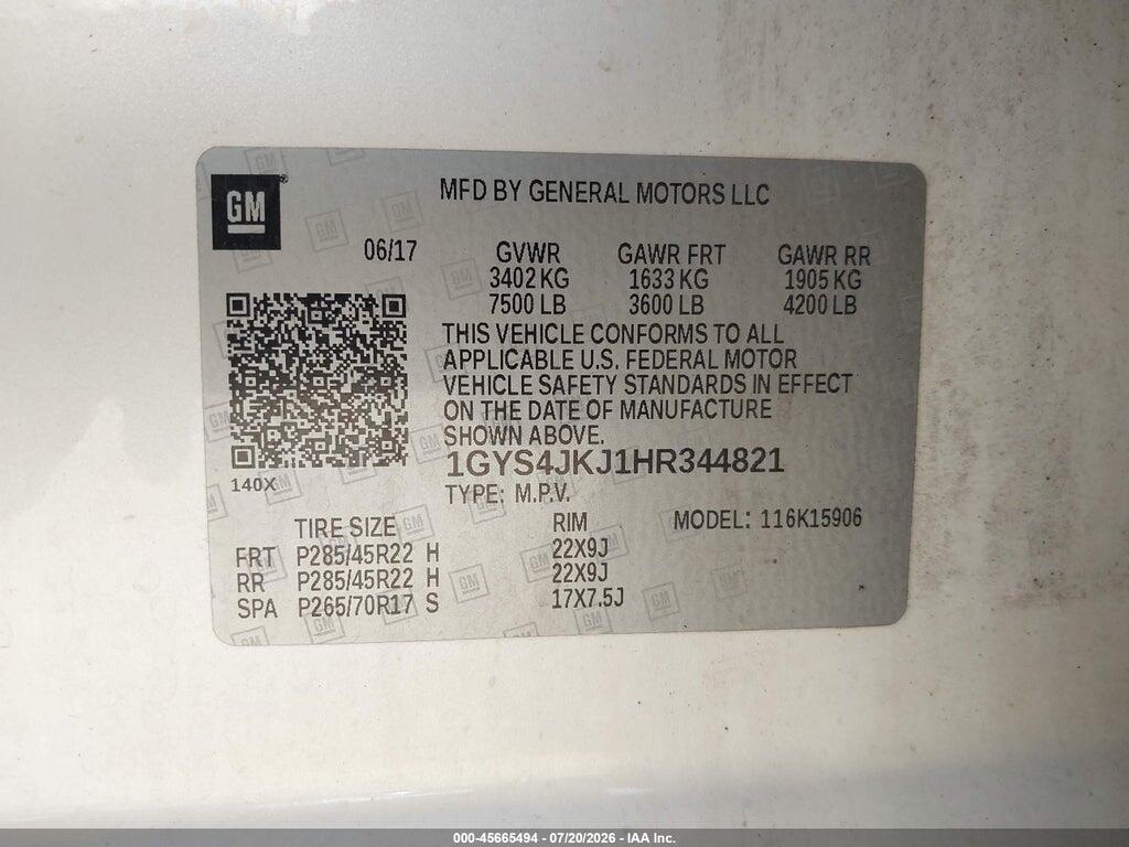 1GYS4JKJ1HR344821 2017 CADILLAC ESCALADE ESV photo no. 9