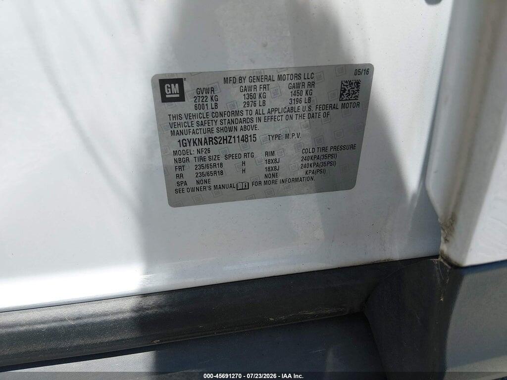 1GYKNARS2HZ114815 2017 CADILLAC XT5 photo no. 9