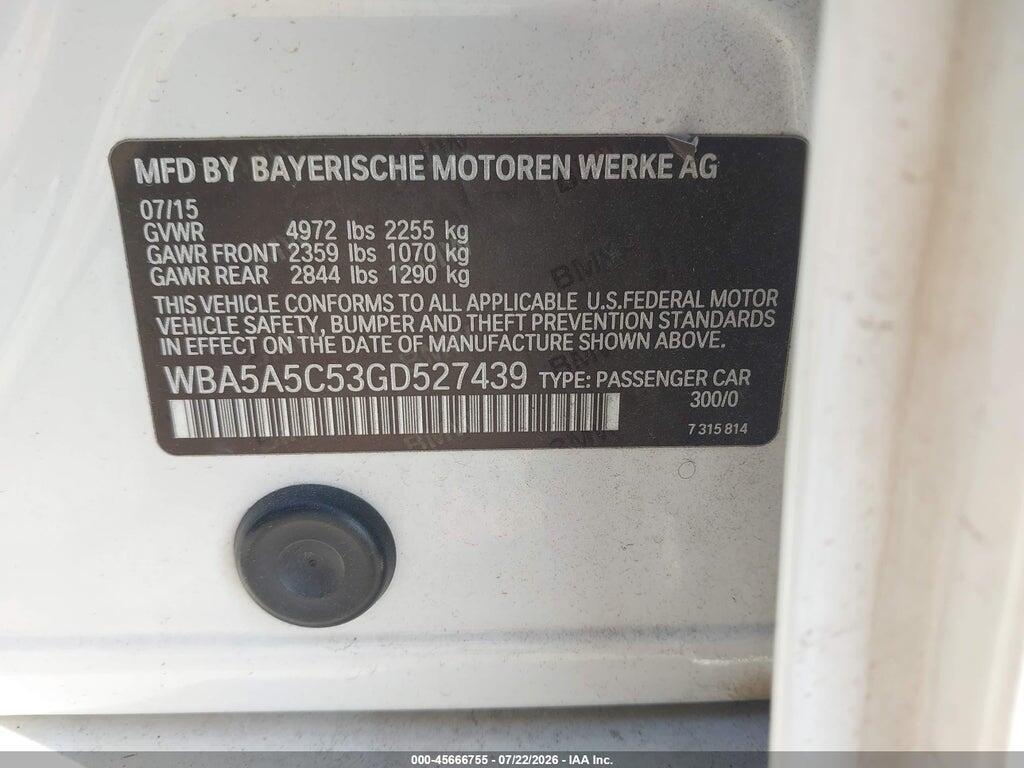 WBA5A5C53GD527439 2016 BMW 528I photo no. 9