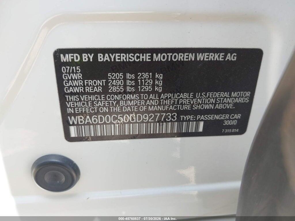 WBA6D0C50GD927733 2016 BMW 640I GRAN COUPE photo no. 9