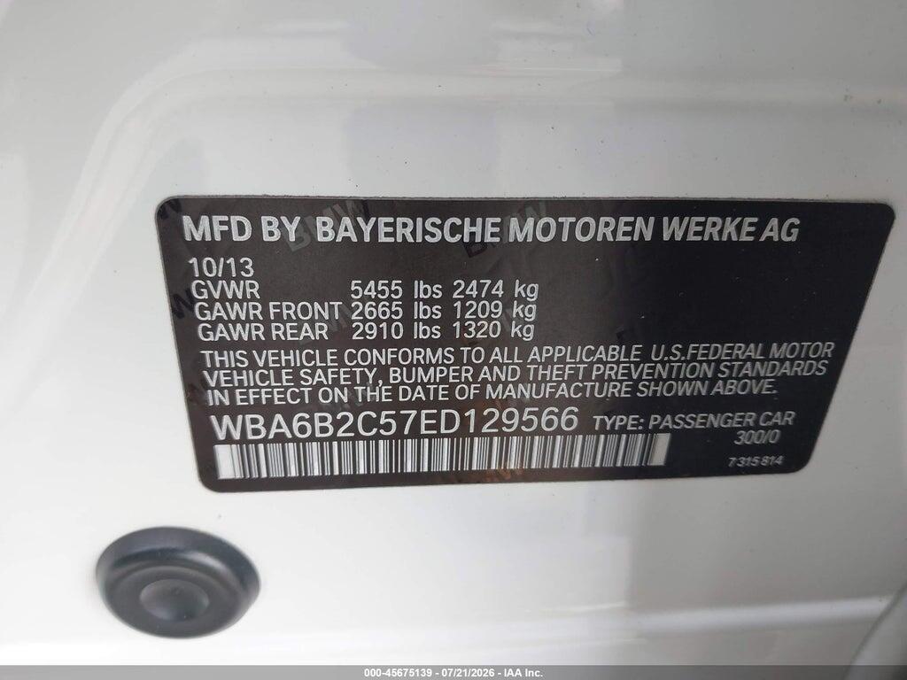 WBA6B2C57ED129566 2014 BMW 650I GRAN COUPE photo no. 9