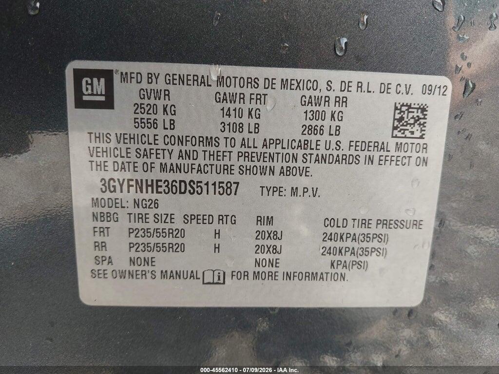 3GYFNHE36DS511587 2013 CADILLAC SRX photo no. 9