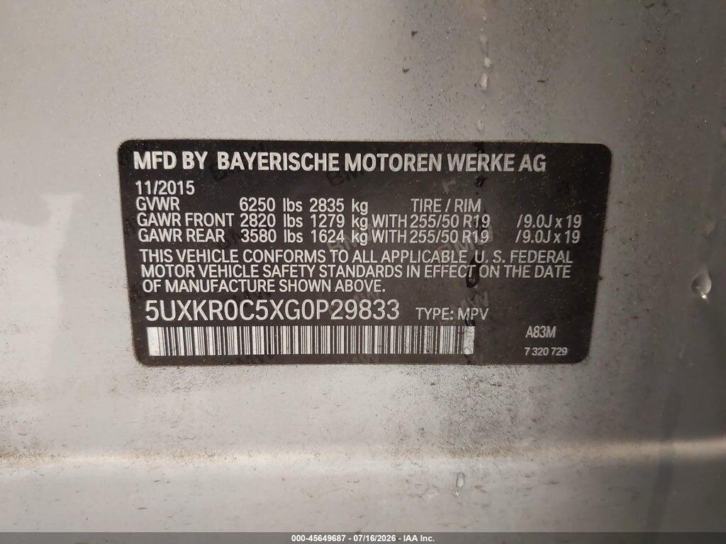 5UXKR0C5XG0P29833 2016 BMW X5 photo no. 9