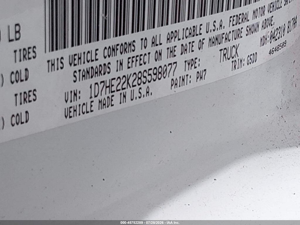 1D7HE22K28S598077 2008 DODGE DAKOTA photo no. 9