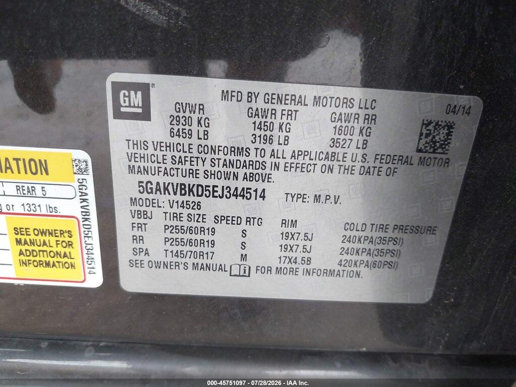 5GAKVBKD5EJ344514 2014 BUICK ENCLAVE photo no. 9