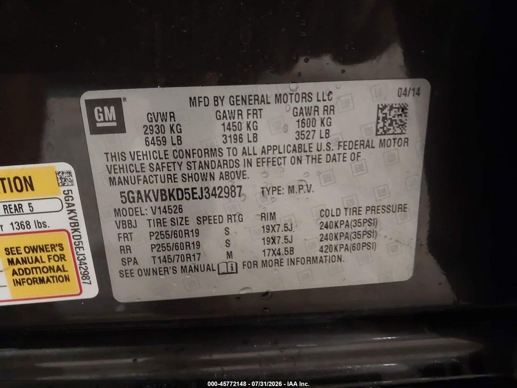 5GAKVBKD5EJ342987 2014 BUICK ENCLAVE photo no. 9