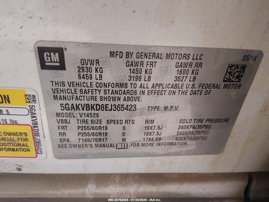 5GAKVBKD8EJ365423 2014 BUICK ENCLAVE photo no. 9