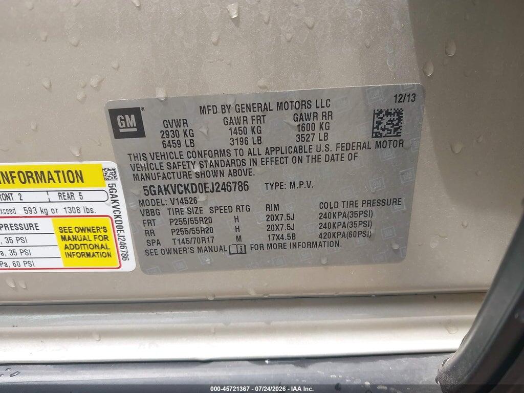 5GAKVCKD0EJ246786 2014 BUICK ENCLAVE photo no. 9