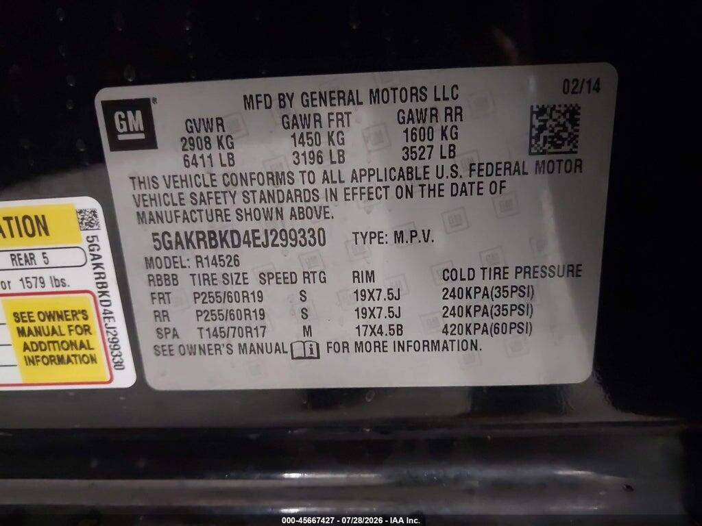 5GAKRBKD4EJ299330 2014 BUICK ENCLAVE photo no. 9