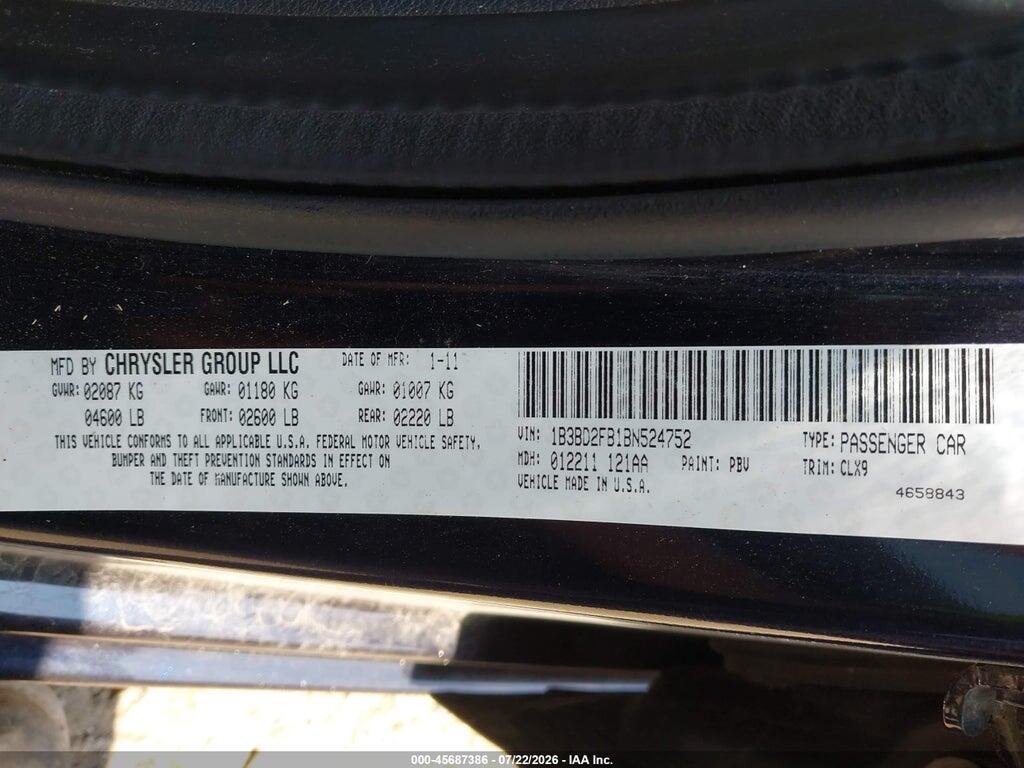 1B3BD2FB1BN524752 2011 DODGE AVENGER photo no. 9