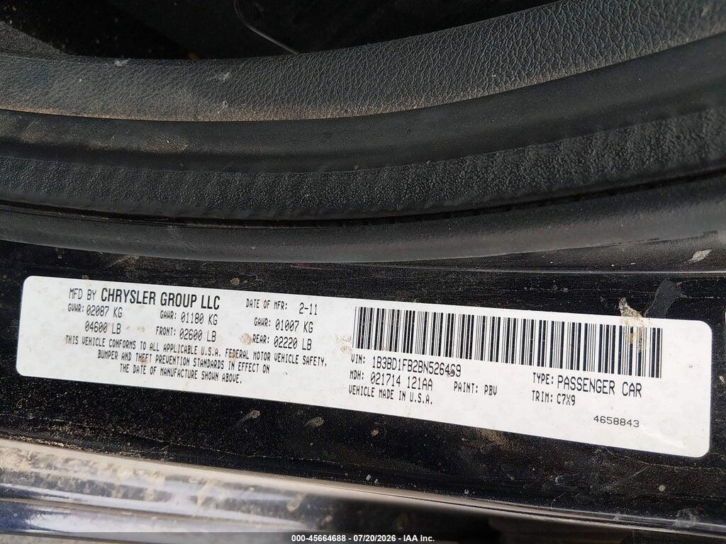 1B3BD1FB2BN526469 2011 DODGE AVENGER photo no. 9
