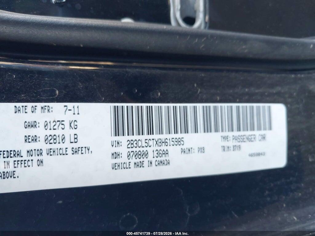 2B3CL5CTXBH615985 2011 DODGE CHARGER photo no. 9