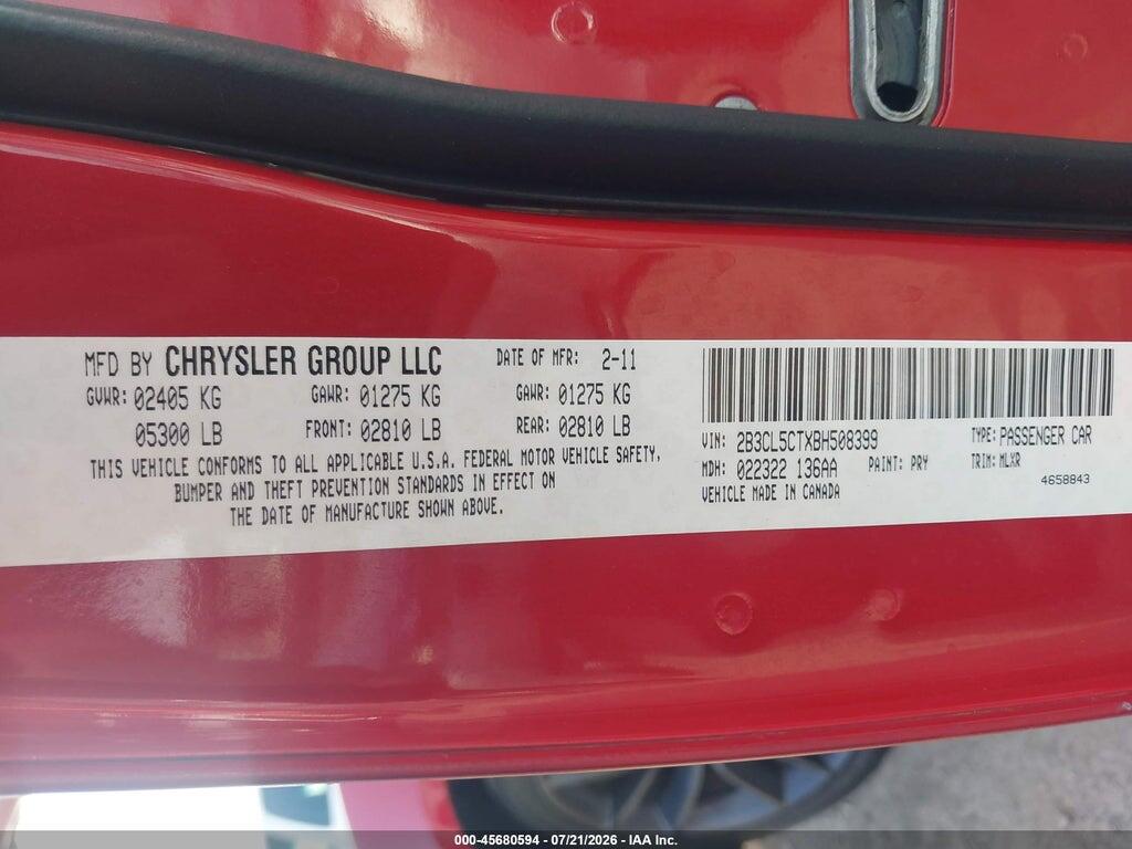 2B3CL5CTXBH508399 2011 DODGE CHARGER photo no. 9