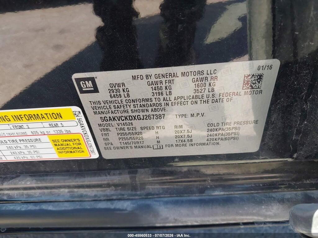 5GAKVCKDXGJ267387 2016 BUICK ENCLAVE photo no. 9