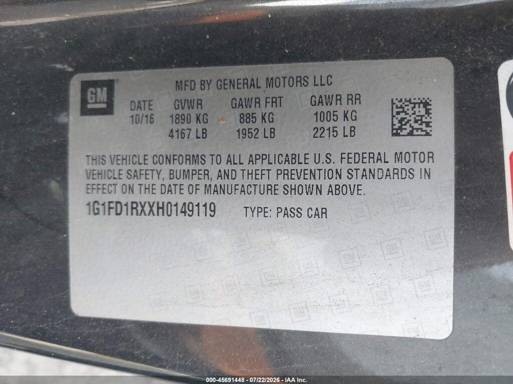1G1FD1RXXH0149119 2017 CHEVROLET CAMARO photo no. 9
