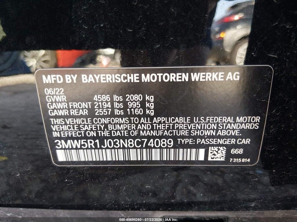 3MW5R1J03N8C74089 2022 BMW 330I photo no. 9