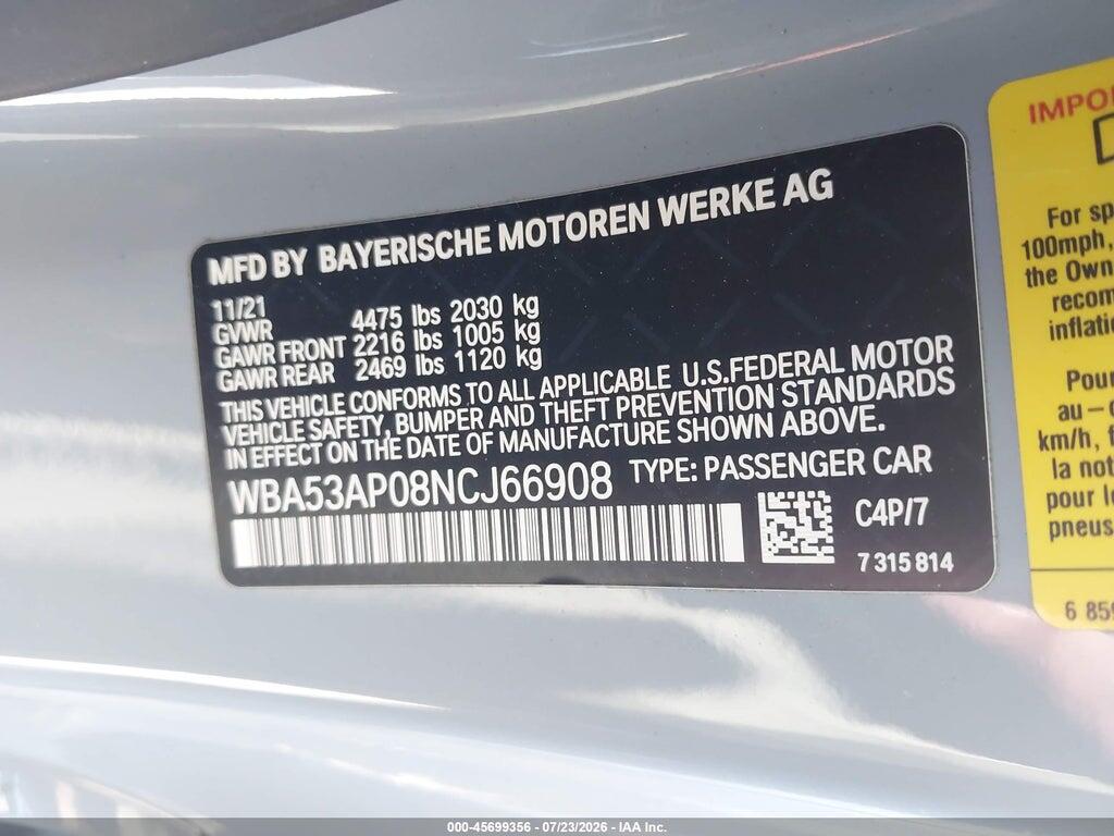 WBA53AP08NCJ66908 2022 BMW 430I photo no. 9