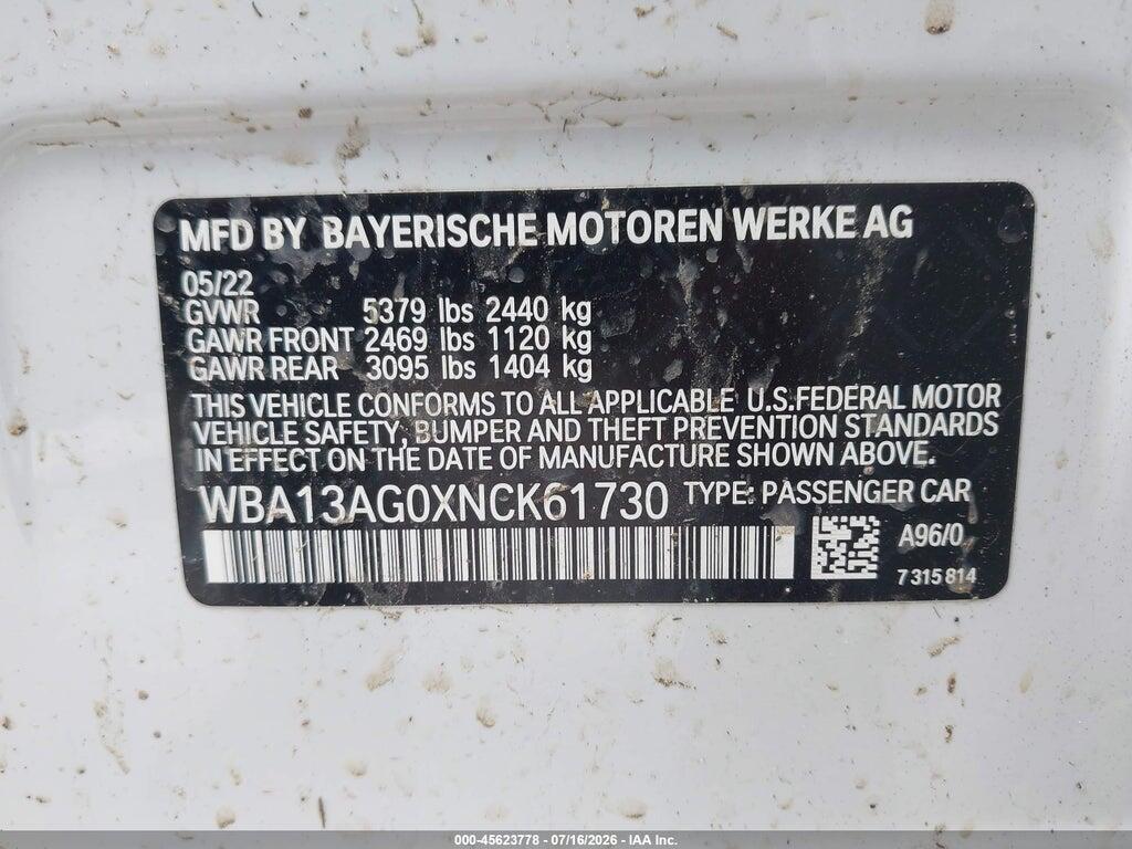 WBA13AG0XNCK61730 2022 BMW 530E photo no. 9