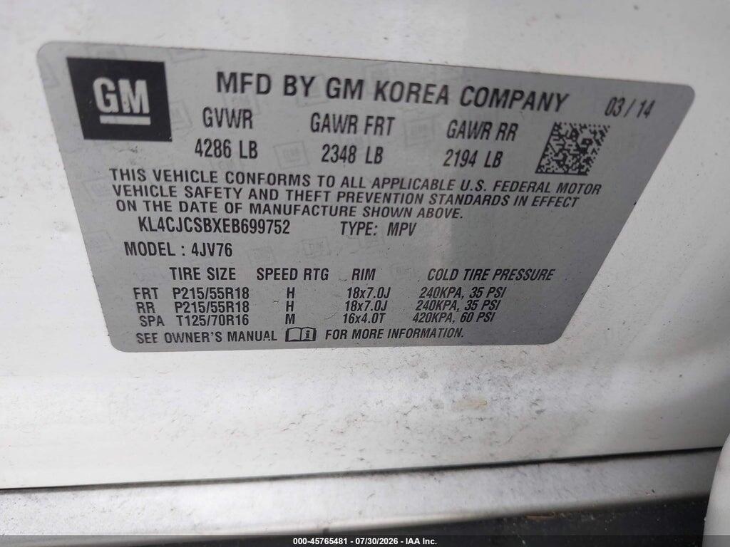 KL4CJCSBXEB699752 2014 BUICK ENCORE photo no. 9
