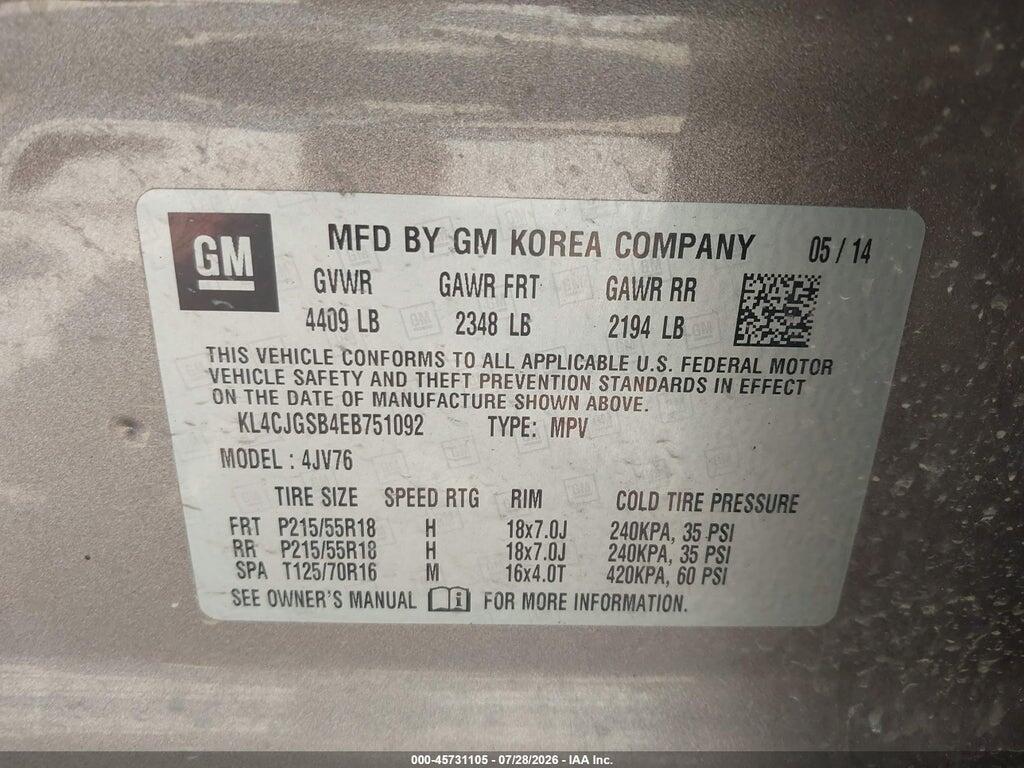 KL4CJGSB4EB751092 2014 BUICK ENCORE photo no. 9