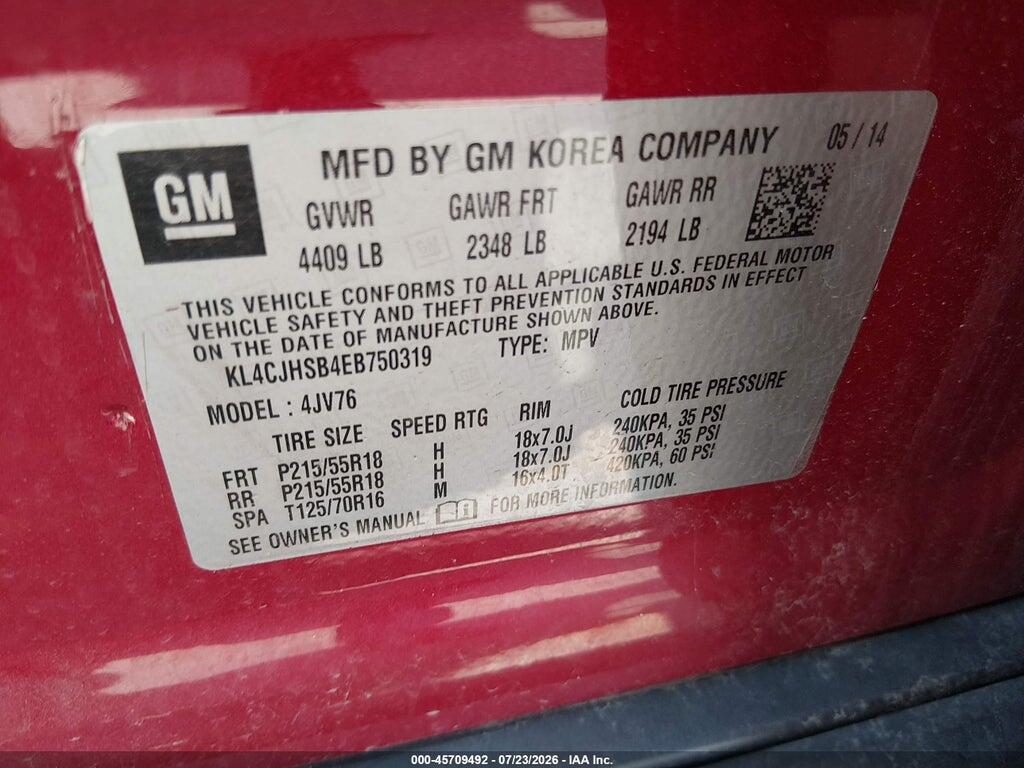 KL4CJHSB4EB750319 2014 BUICK ENCORE photo no. 9