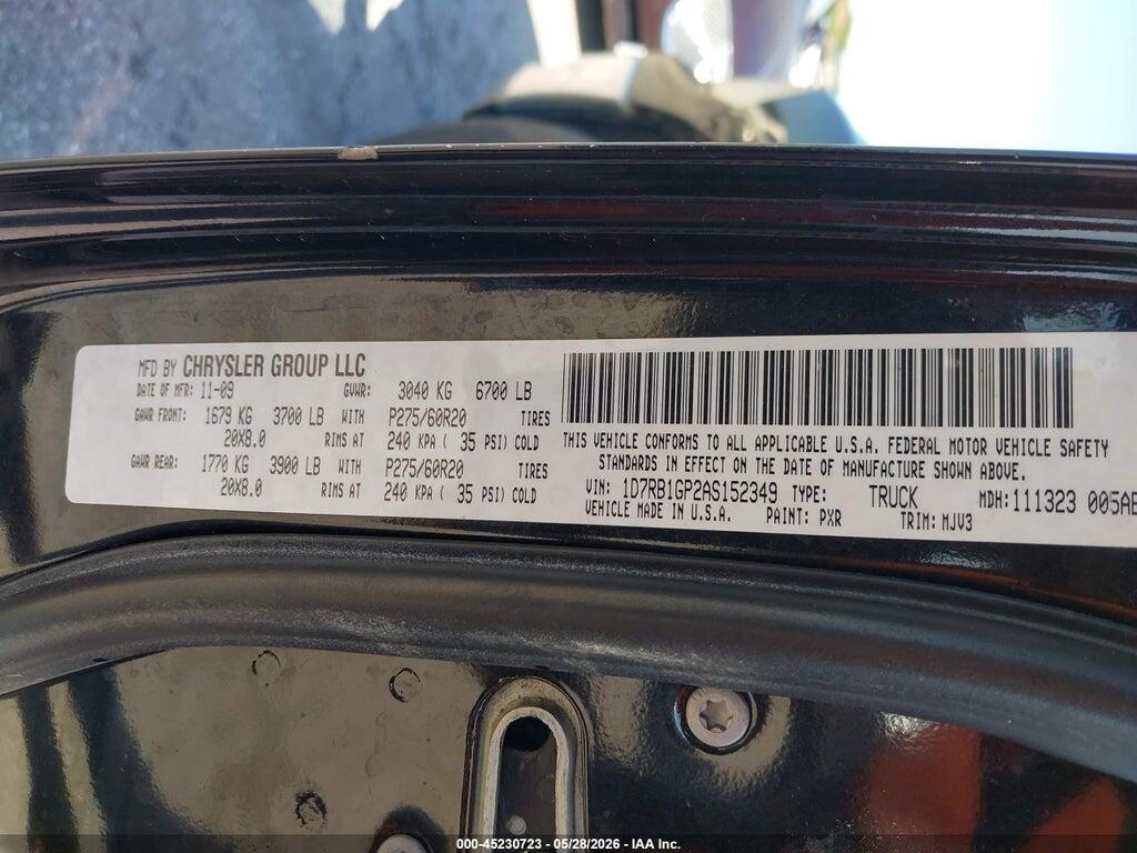 1D7RB1GP2AS152349 2010 DODGE RAM 1500 photo no. 9