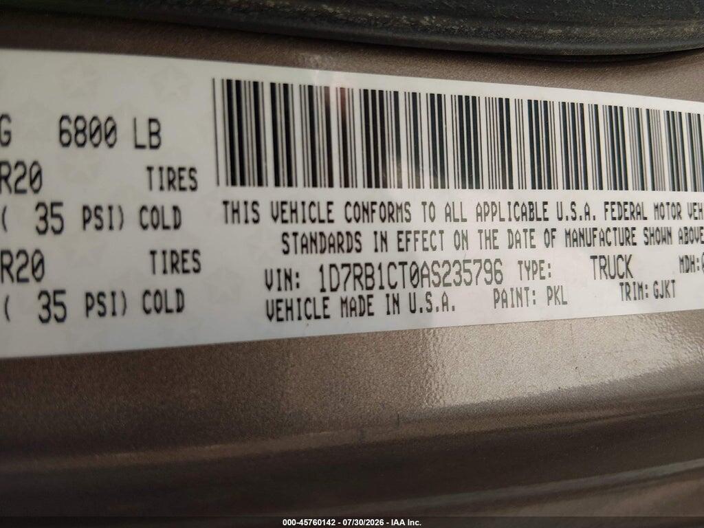 1D7RB1CT0AS235796 2010 DODGE RAM 1500 photo no. 9