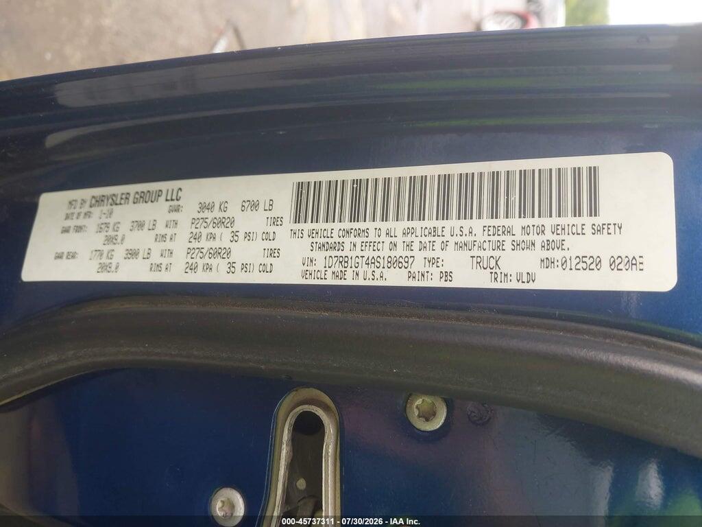 1D7RB1GT4AS180697 2010 DODGE RAM 1500 photo no. 9