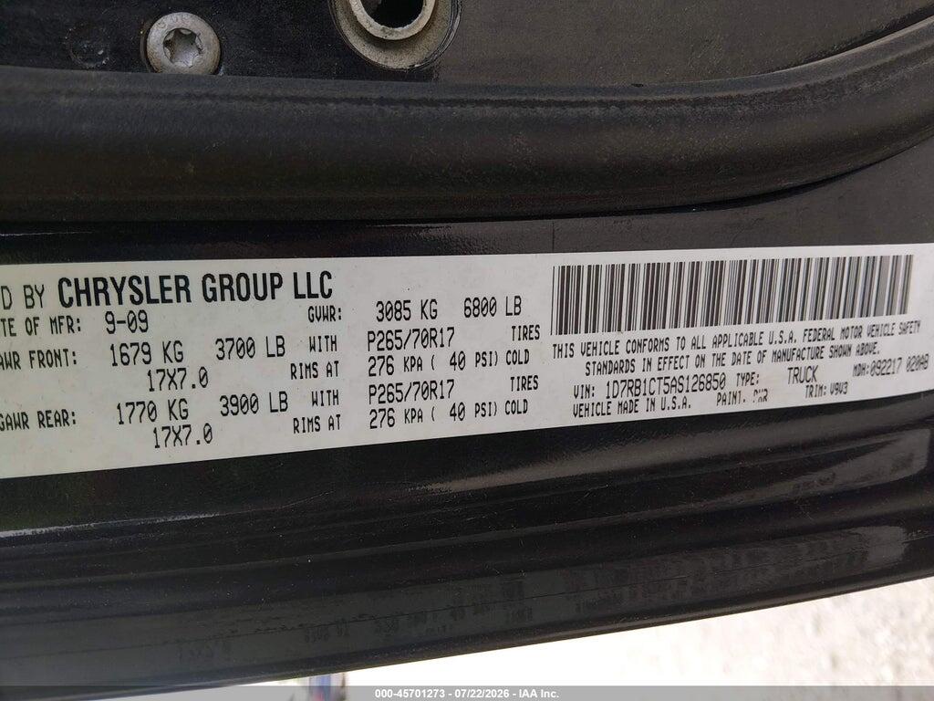 1D7RB1CT5AS126850 2010 DODGE RAM 1500 photo no. 9