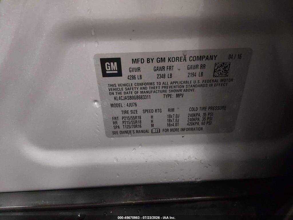 KL4CJASB0GB683311 2016 BUICK ENCORE photo no. 9