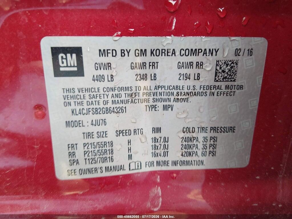 KL4CJFSB2GB643261 2016 BUICK ENCORE photo no. 9
