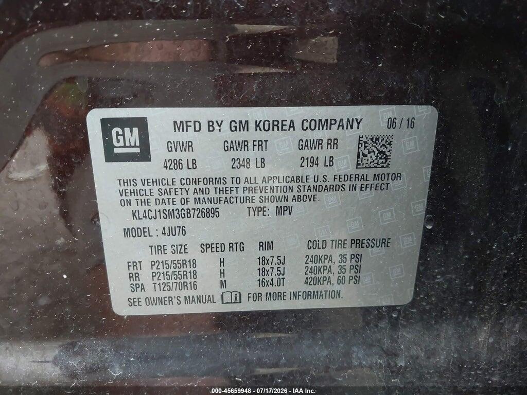 KL4CJ1SM3GB726895 2016 BUICK ENCORE photo no. 9