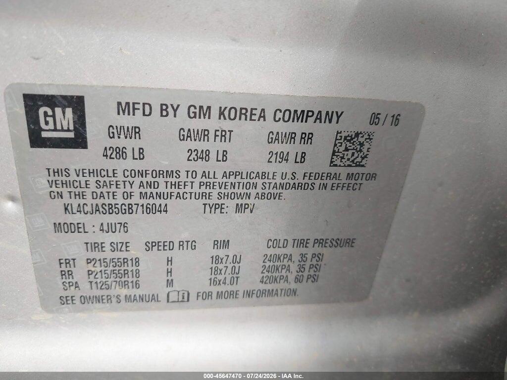 KL4CJASB5GB716044 2016 BUICK ENCORE photo no. 9