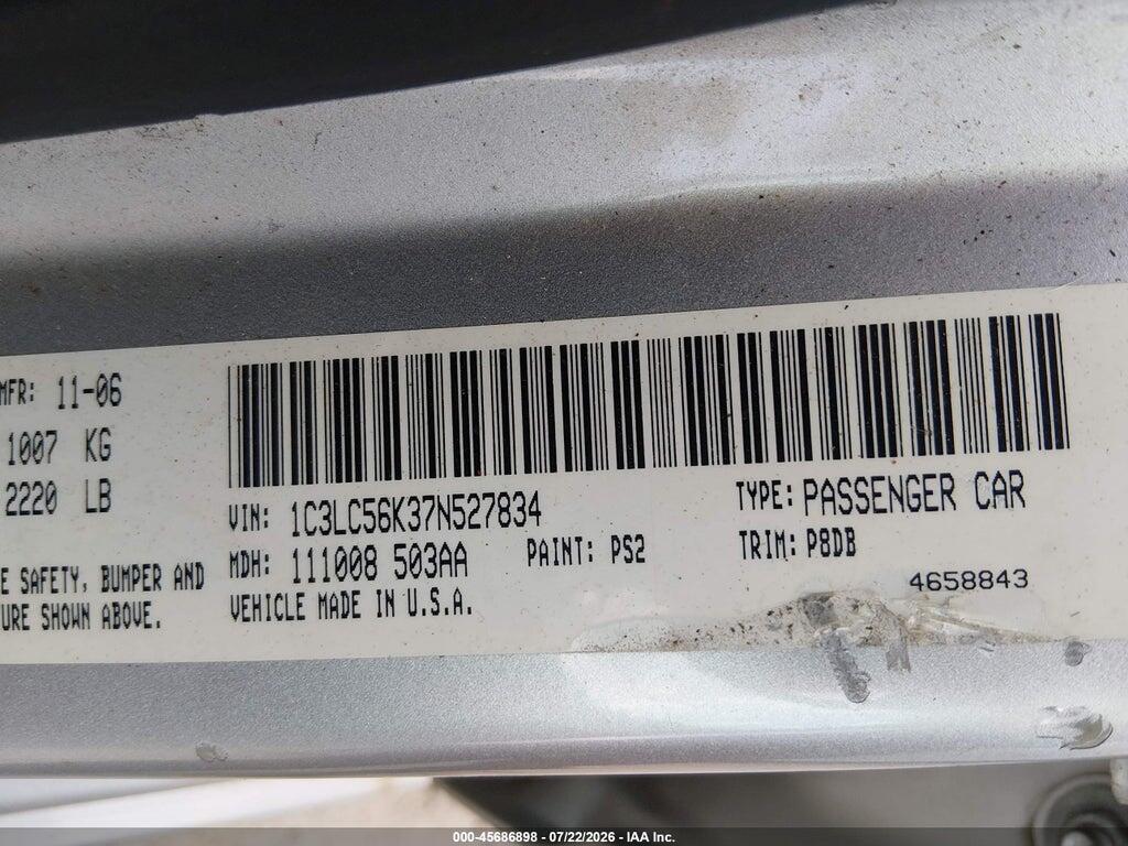 1C3LC56K37N527834 2007 CHRYSLER SEBRING photo no. 9
