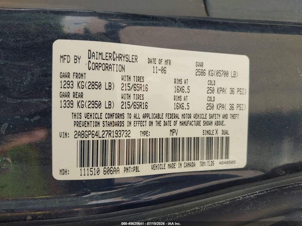 2A8GP64L27R193732 2007 CHRYSLER TOWN & COUNTRY photo no. 9