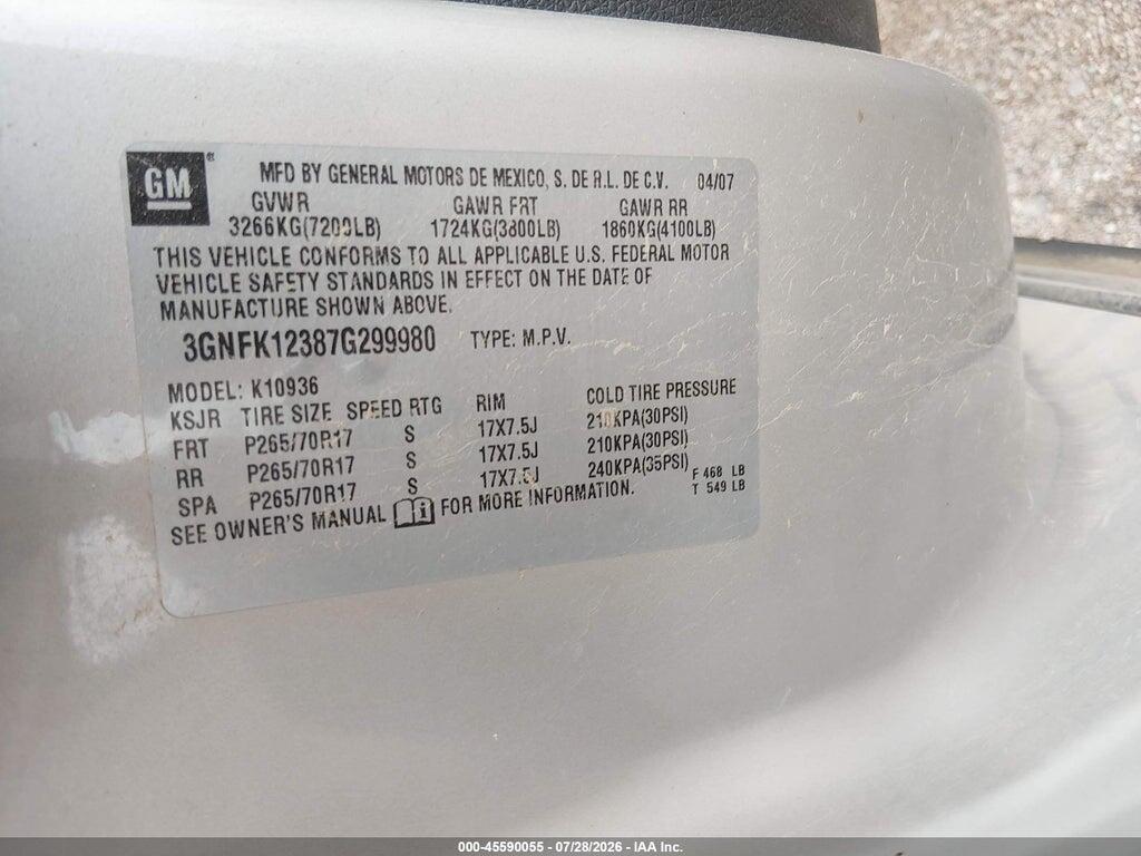 3GNFK12387G299980 2007 CHEVROLET AVALANCHE 1500 photo no. 9