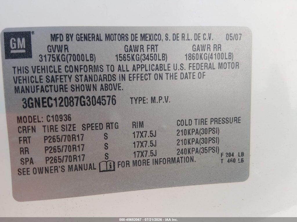 3GNEC12087G304576 2007 CHEVROLET AVALANCHE 1500 photo no. 8
