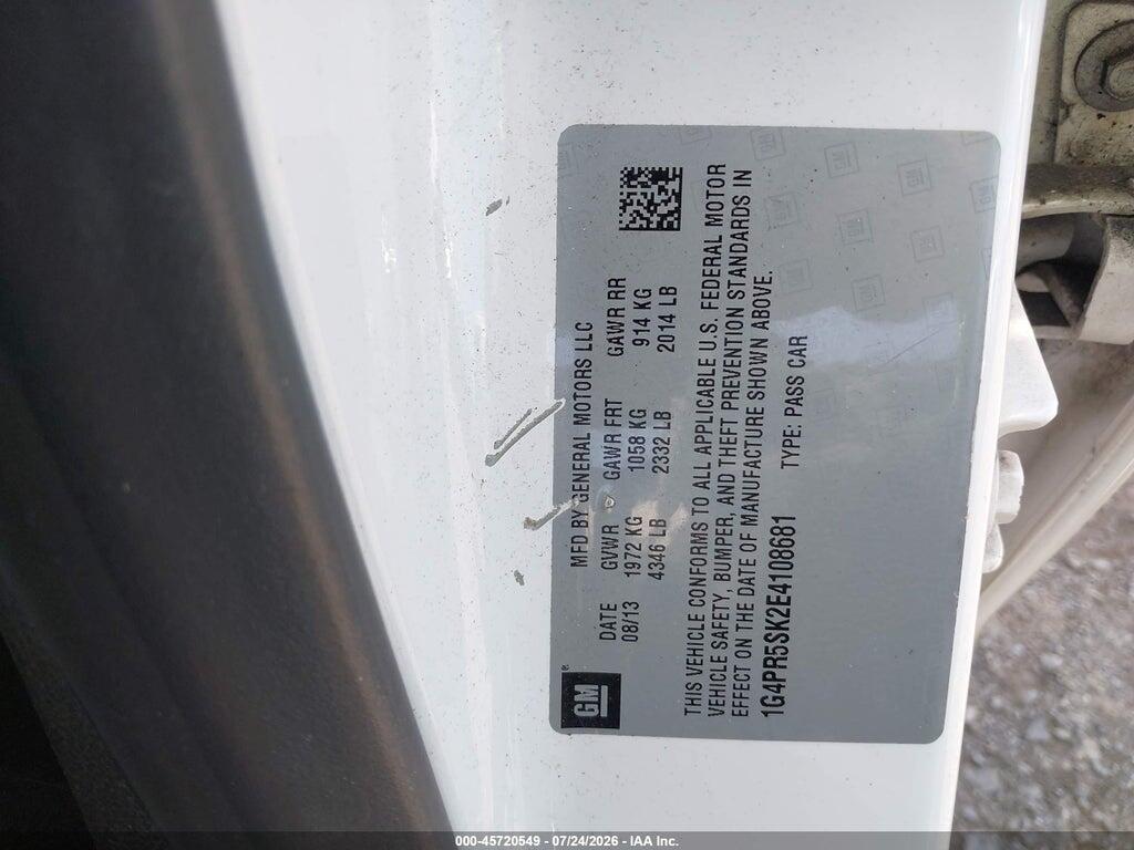 1G4PR5SK2E4108681 2014 BUICK VERANO photo no. 9