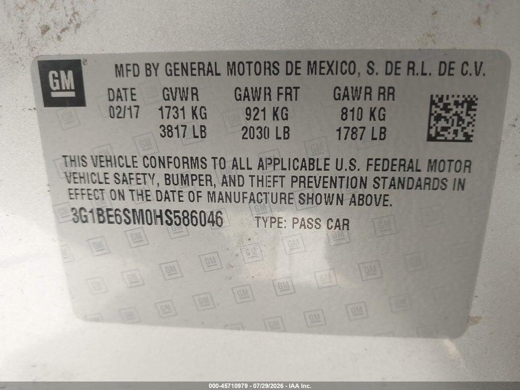 3G1BE6SM0HS586046 2017 CHEVROLET CRUZE photo no. 9