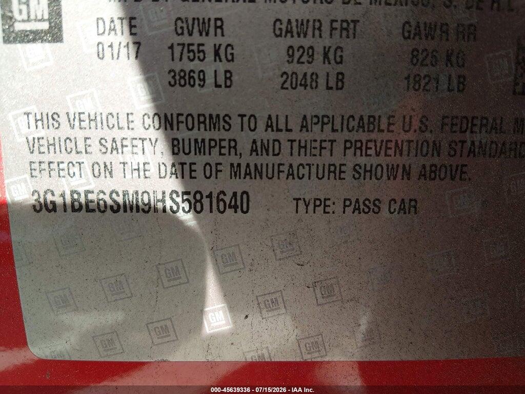 3G1BE6SM9HS581640 2017 CHEVROLET CRUZE photo no. 9