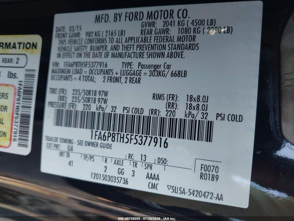 1FA6P8TH5F5377916 2015 FORD MUSTANG photo no. 9