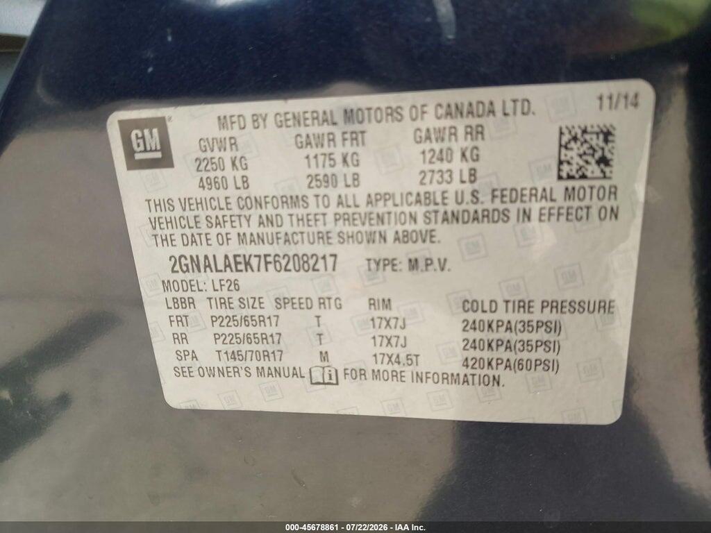 2GNALAEK7F6208217 2015 CHEVROLET EQUINOX photo no. 9