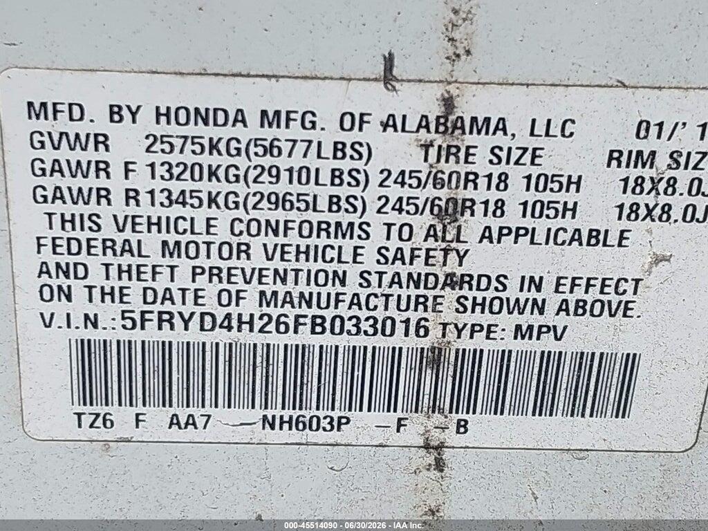5FRYD4H26FB033016 2015 ACURA MDX photo no. 9